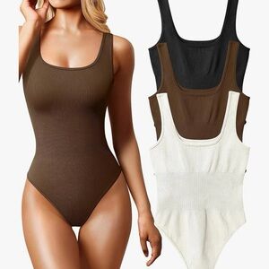 Stylish Women's Ribbed Bodysuits - Black, Brown, and Cream